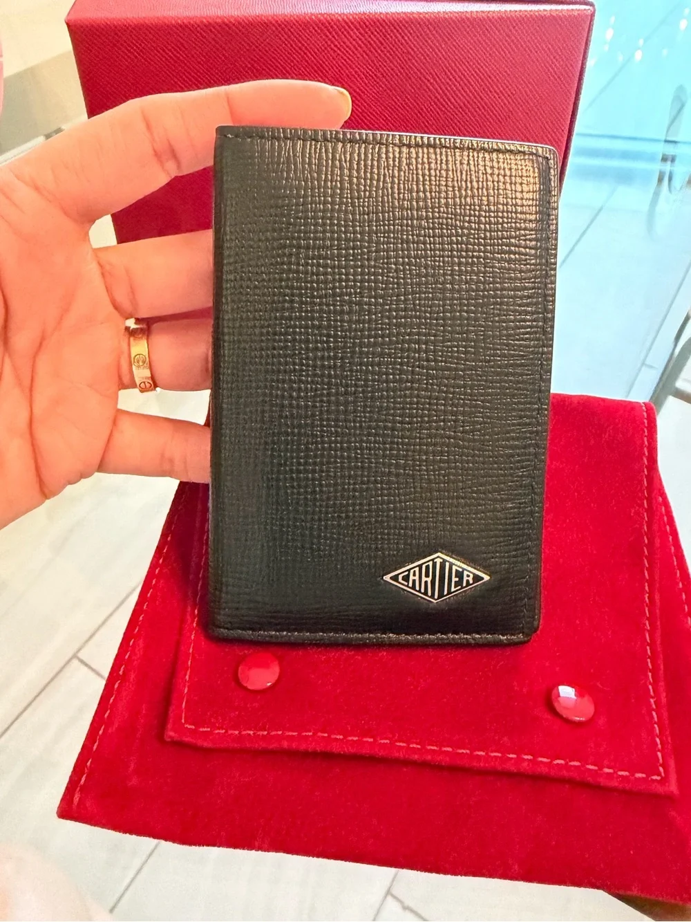 Cartier Losange Black Grained Calfskin Card Holder with Palladium Logo